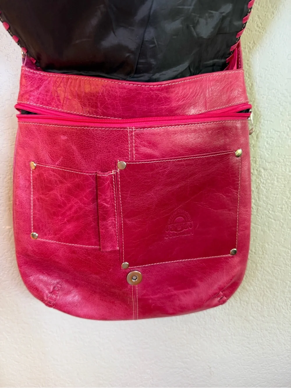Vintage Leather Southwestern Red Colombian Woven Front Crossbody Bohemian Bag